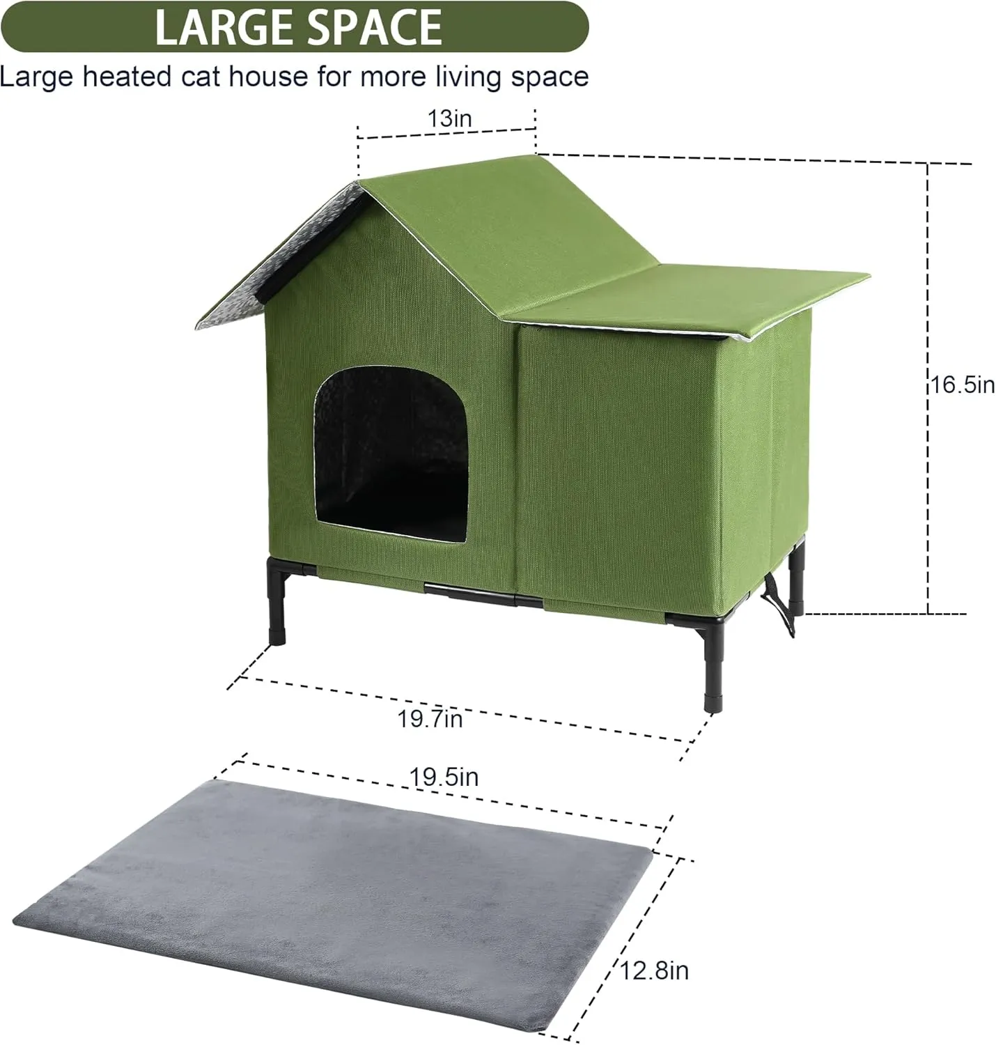 Outdoor Cat Houses Weatherproof Shelter for Outdoor Feral Cats and Kitty with Pad 19 X 22 X 17 Inches (Green)