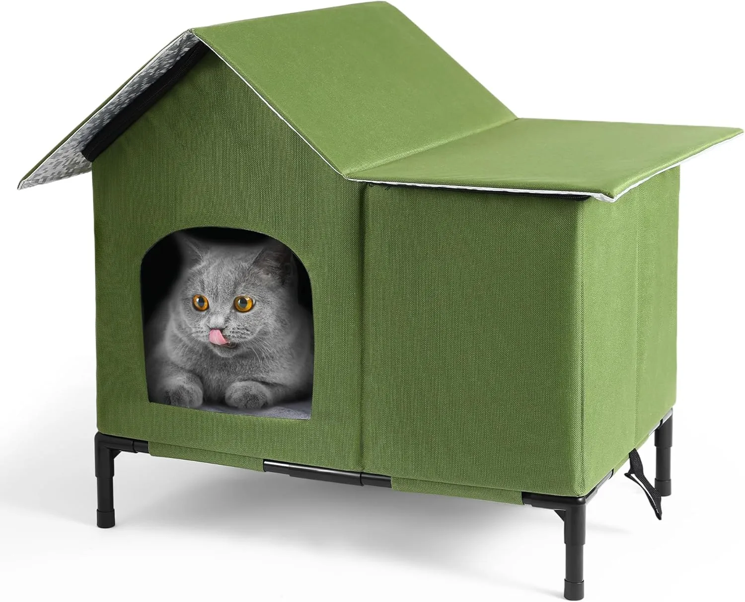 Outdoor Cat Houses Weatherproof Shelter for Outdoor Feral Cats and Kitty with Pad 19 X 22 X 17 Inches (Green)