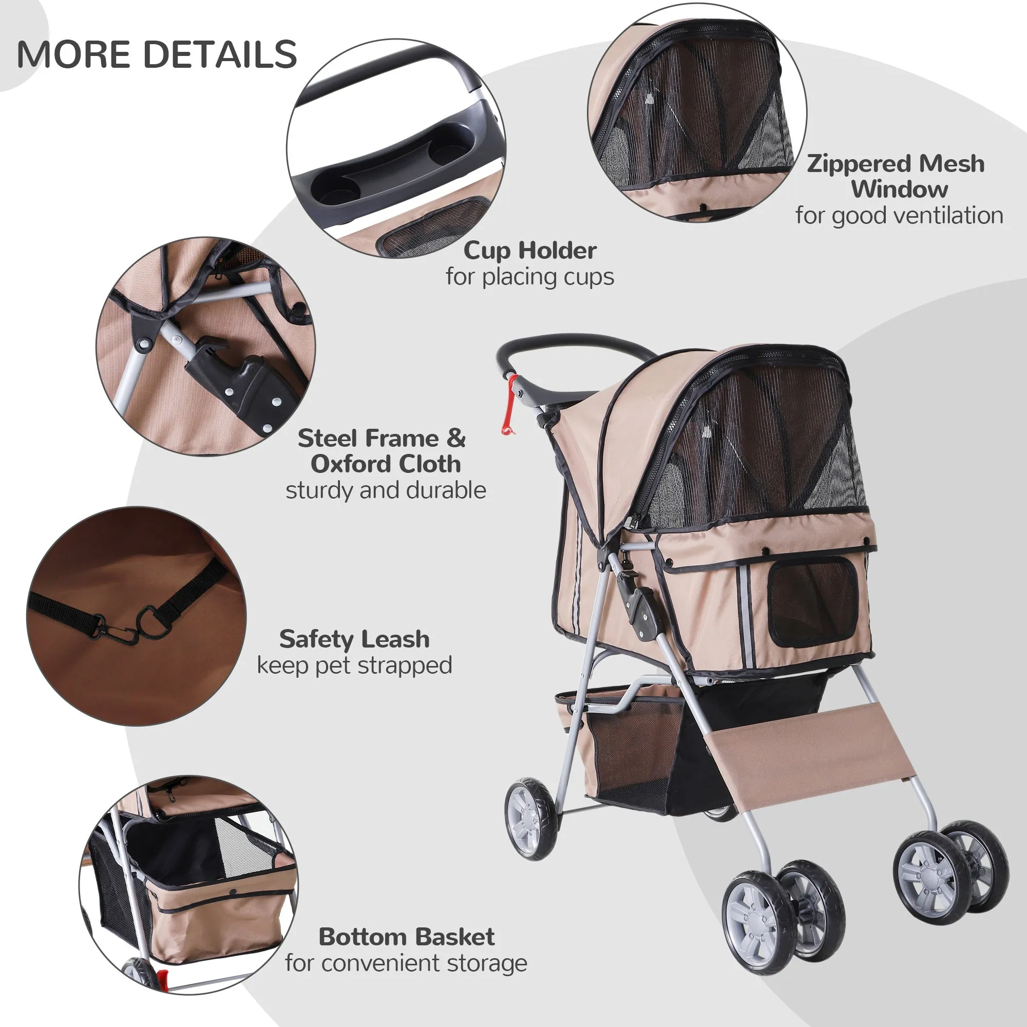 PawHut Pet Stroller Carrier Foldable Deluxe Jogger Walk Travel Dog Cat Brown