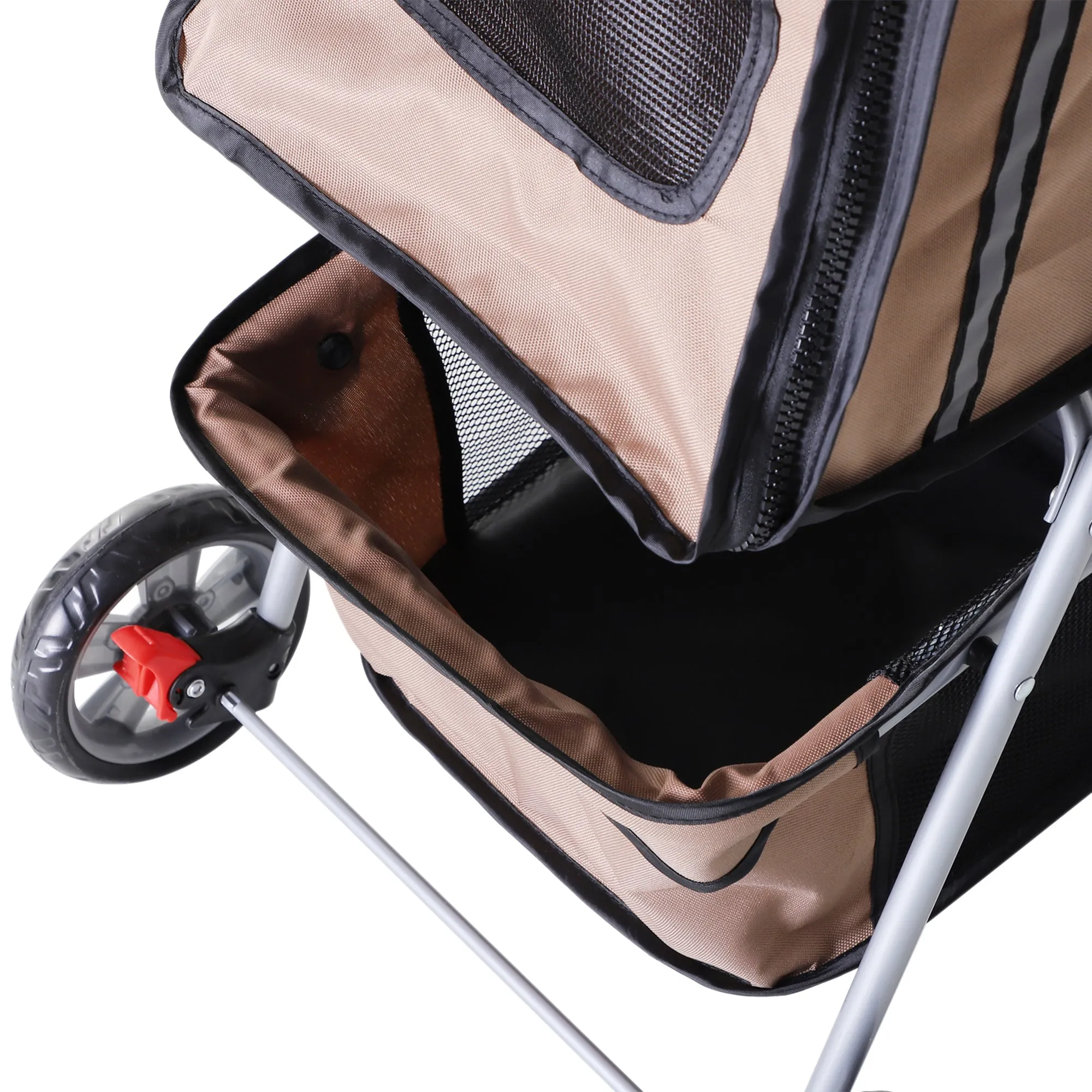 PawHut Pet Stroller Carrier Foldable Deluxe Jogger Walk Travel Dog Cat Brown
