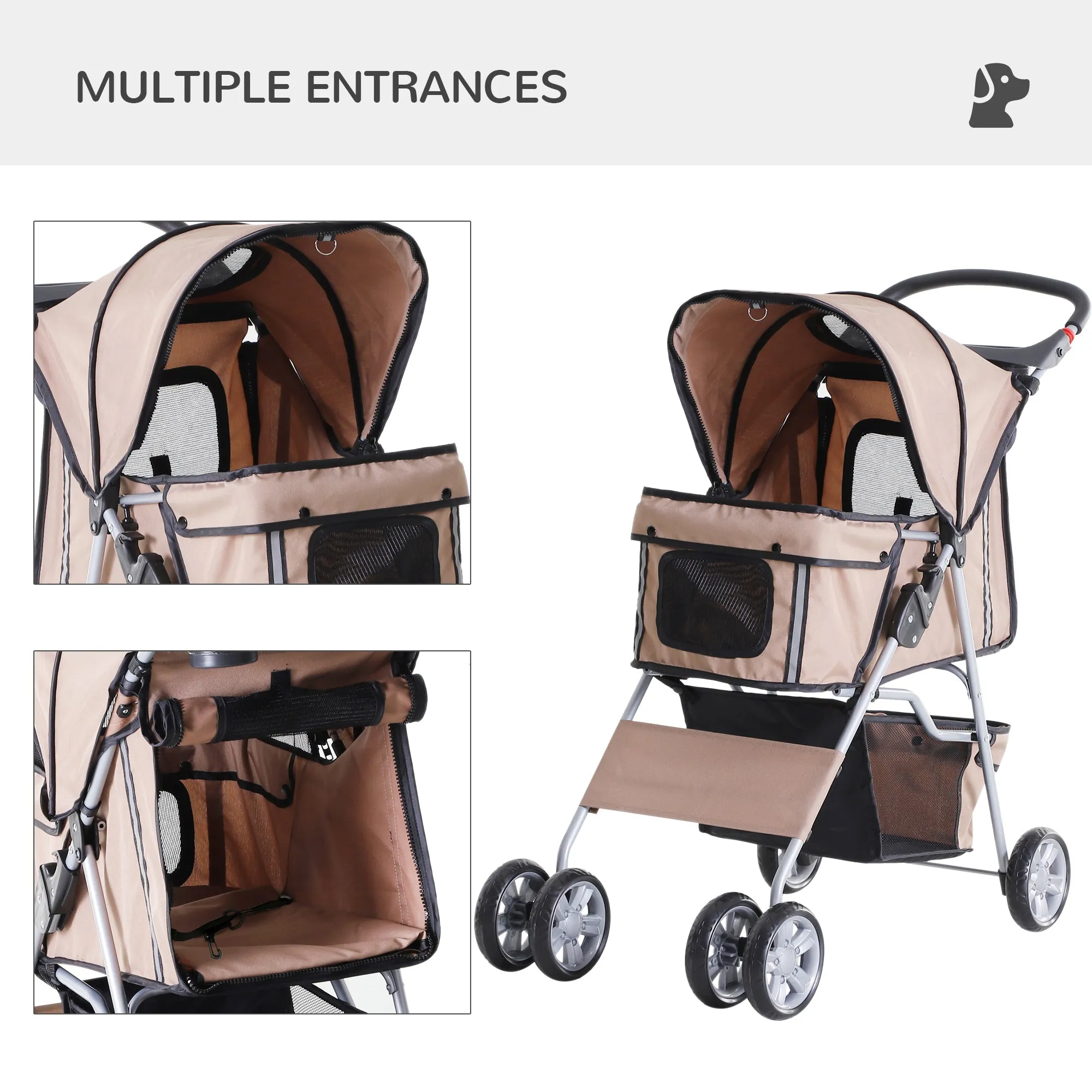 PawHut Pet Stroller Carrier Foldable Deluxe Jogger Walk Travel Dog Cat Brown