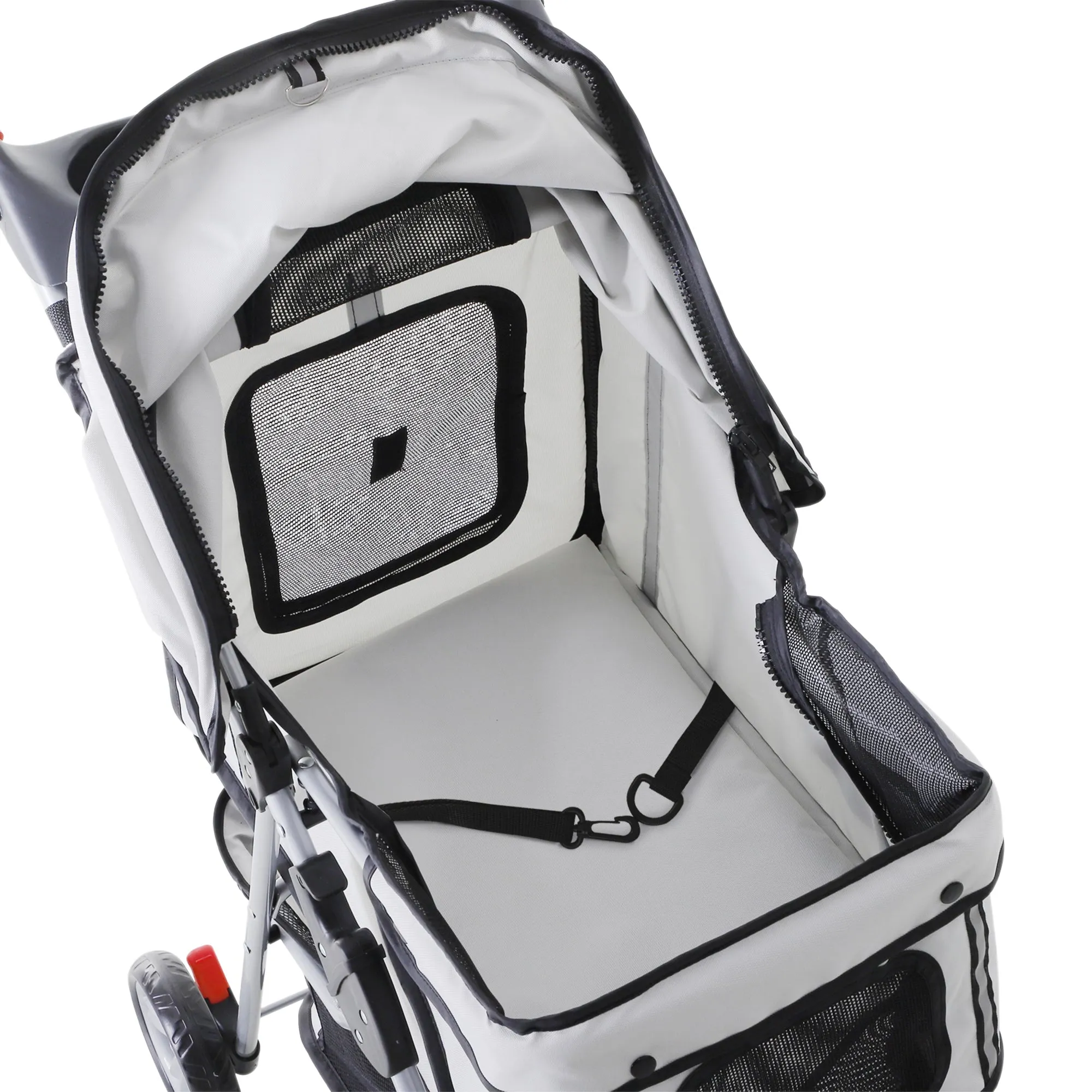 PawHut Pet Stroller Pushchair Carrier for Cat Puppy with 3 Wheels Grey
