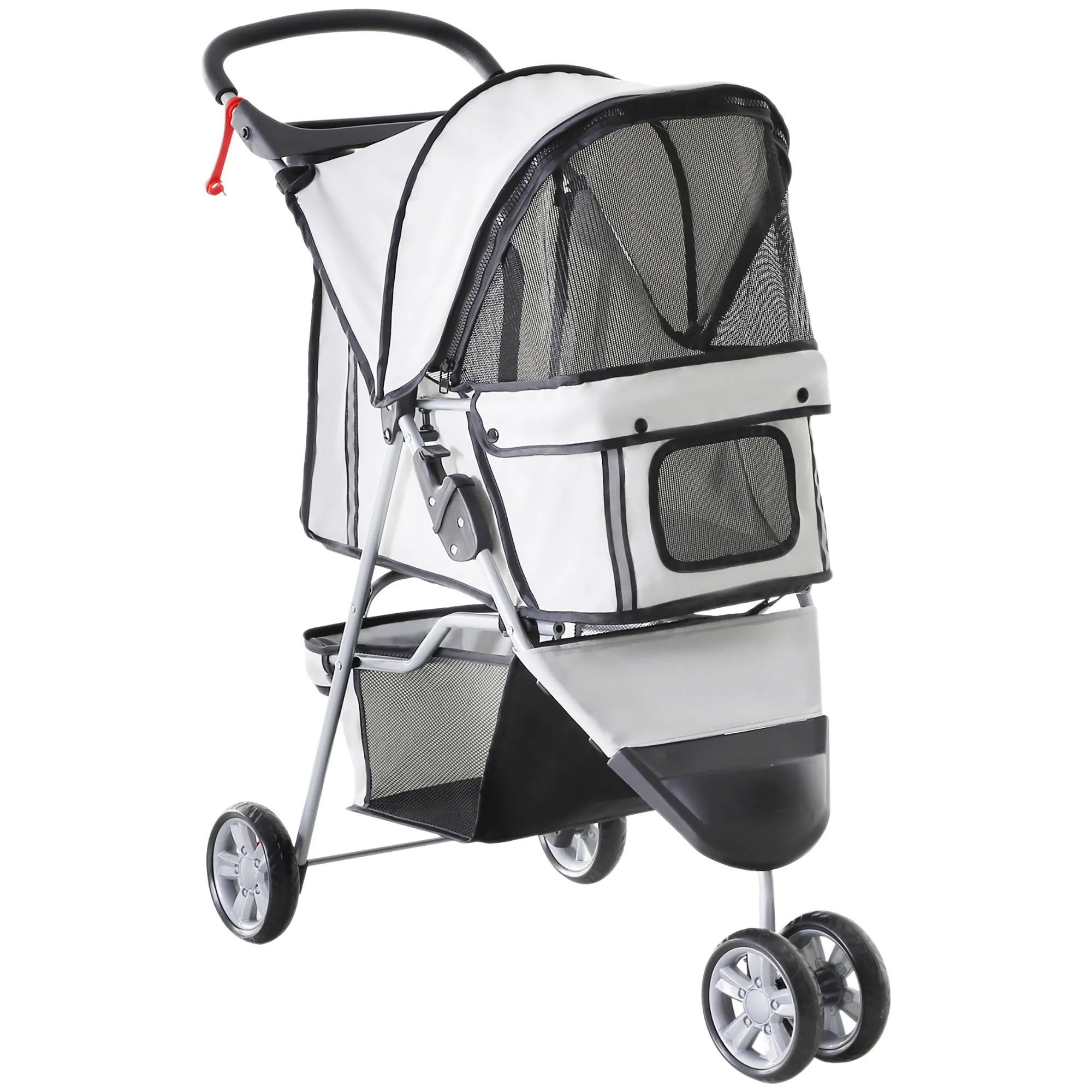 PawHut Pet Stroller Pushchair Carrier for Cat Puppy with 3 Wheels Grey