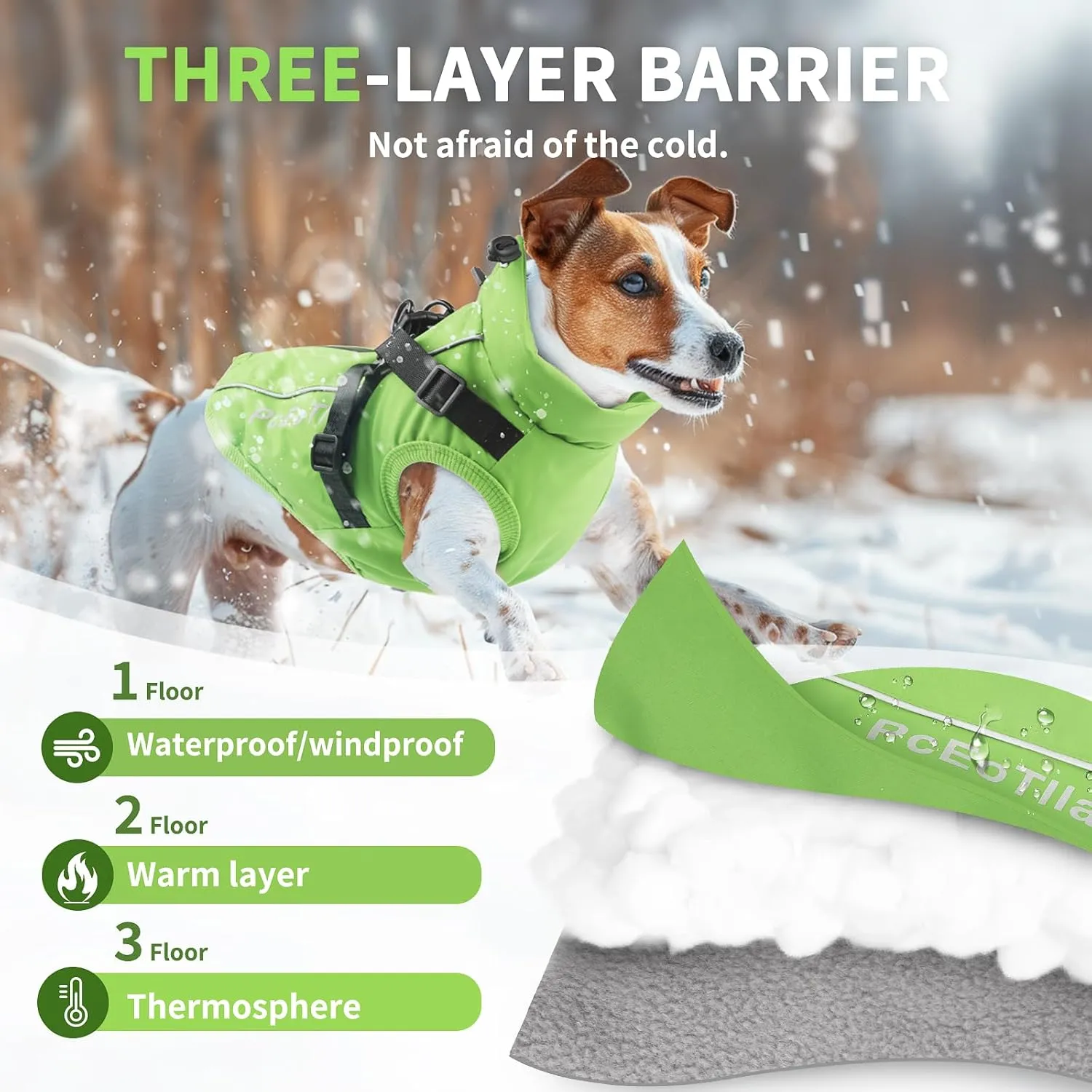 PcEoTllar Dog Coat with Harness, Warm Winter Jacket, Waterproof Windproof, Reflective Snow Dog Clothes with Zipper, for Small Medium Large Dogs (Green,s)