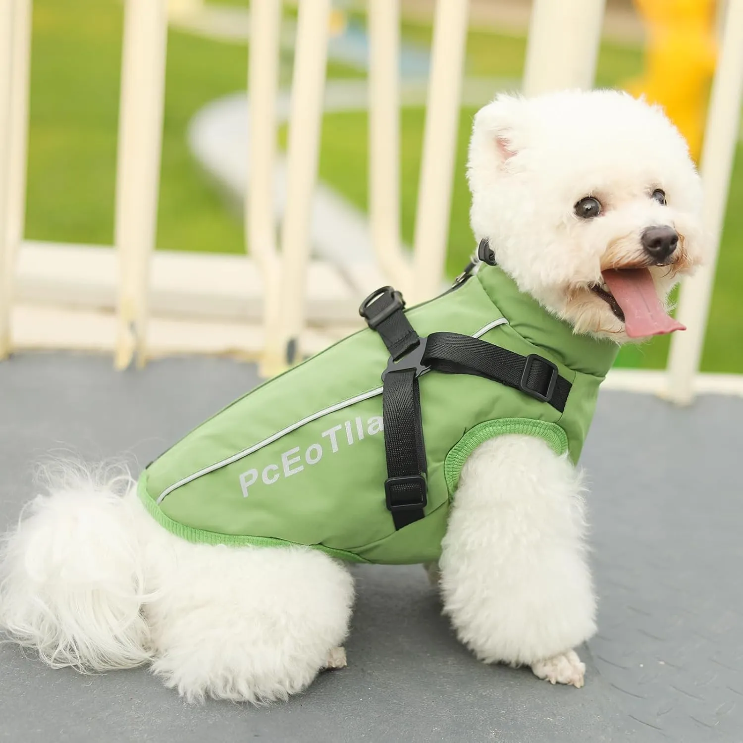 PcEoTllar Dog Coat with Harness, Warm Winter Jacket, Waterproof Windproof, Reflective Snow Dog Clothes with Zipper, for Small Medium Large Dogs (Green,s)