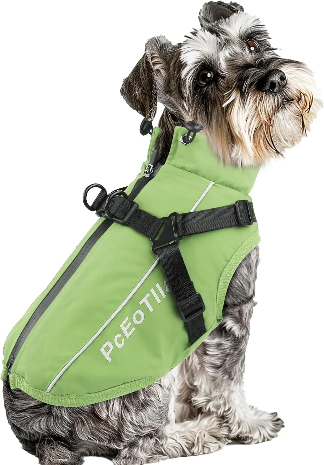 PcEoTllar Dog Coat with Harness, Warm Winter Jacket, Waterproof Windproof, Reflective Snow Dog Clothes with Zipper, for Small Medium Large Dogs (Green,s)