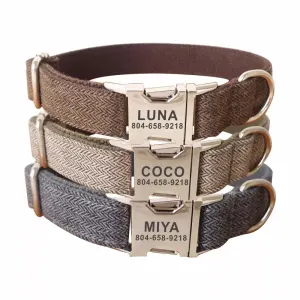 Personalized Luxury Herringbone Dog Collar Leash Set