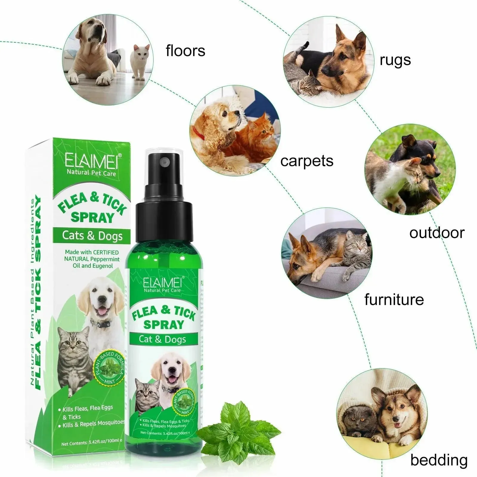 PET Flea & Tick Spray Dogs Cats 100ml
