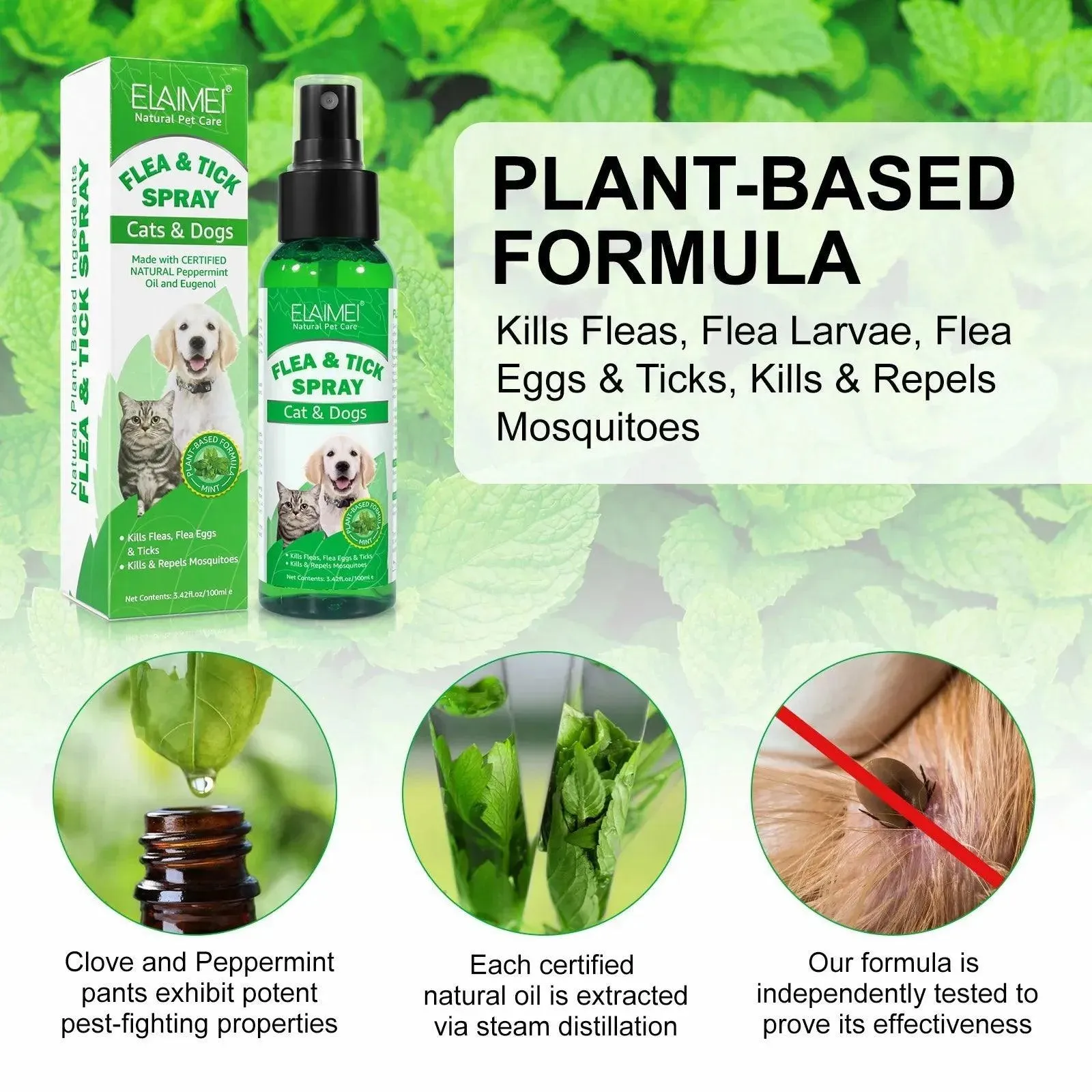 PET Flea & Tick Spray Dogs Cats 100ml