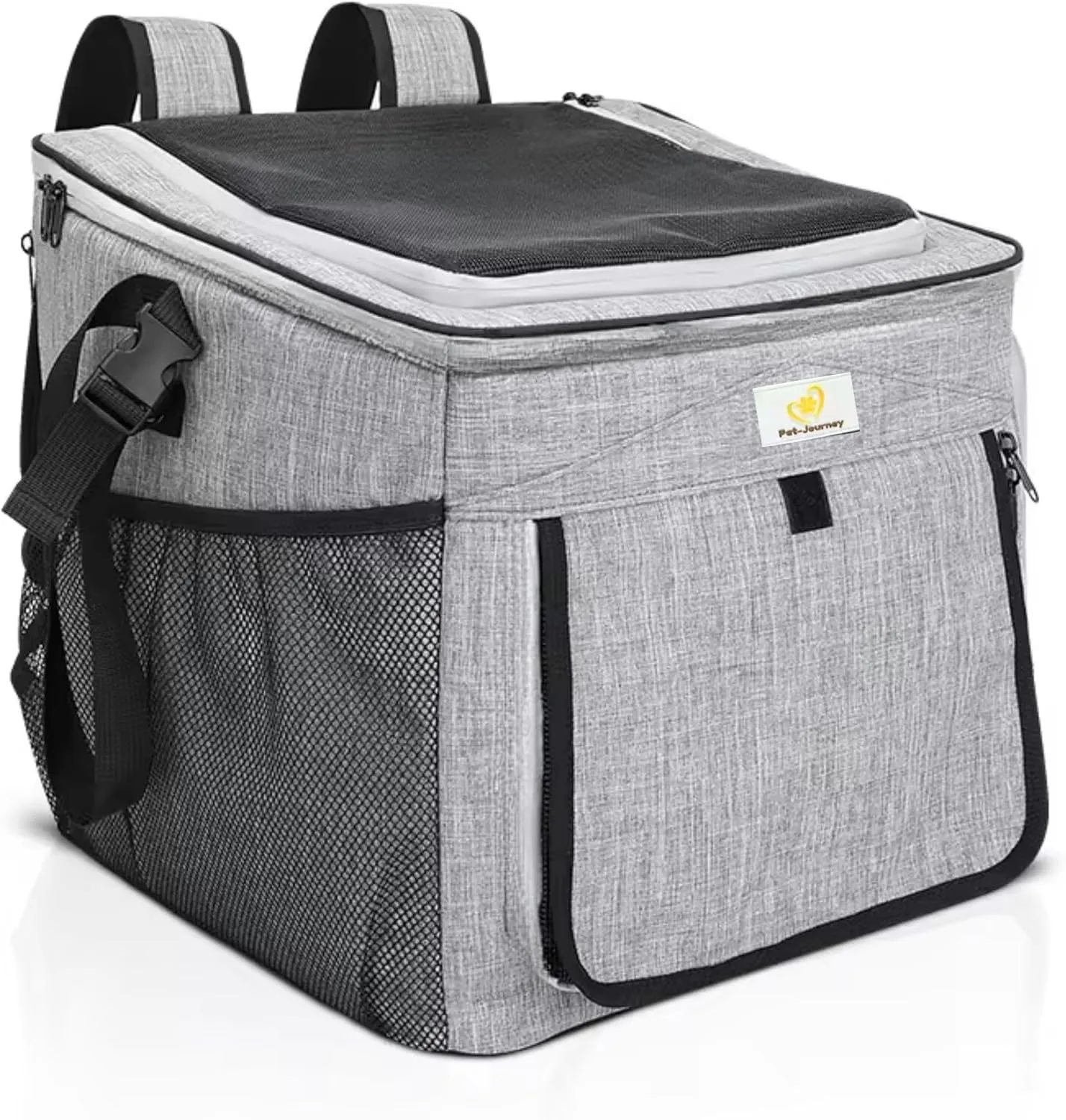 Pet Journey Expandable Dog & Cat Backpack Carrier  Breathable Mesh, Shoulder Bag for Small Pets up to 31 lbs  Motorcycle & Hiking Travel Backpack (Grey)