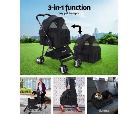 Pet Stroller & Carrier Foldable Pram 3 in 1 - Black
