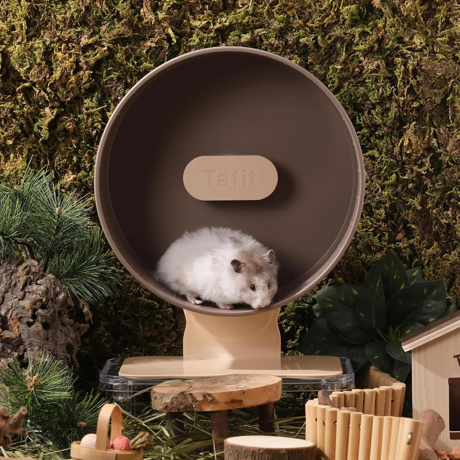 Quiet Hamster Wheel 10.2 Inch Dual-Bearings Silent Small Animals Running Exercise Wheel Height Adjustable for Syrian Dwarf Hamsters, Gerbils, Rats, or Other Small Pets, Nut Brown