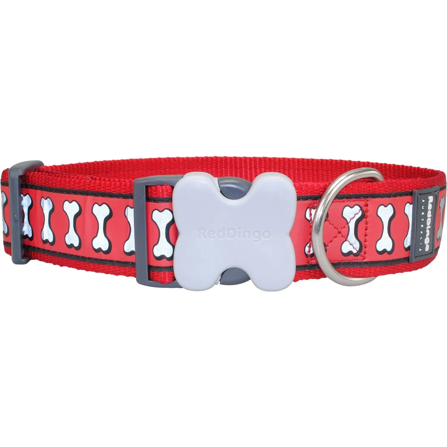 Reflective Bones Red Dog Collar