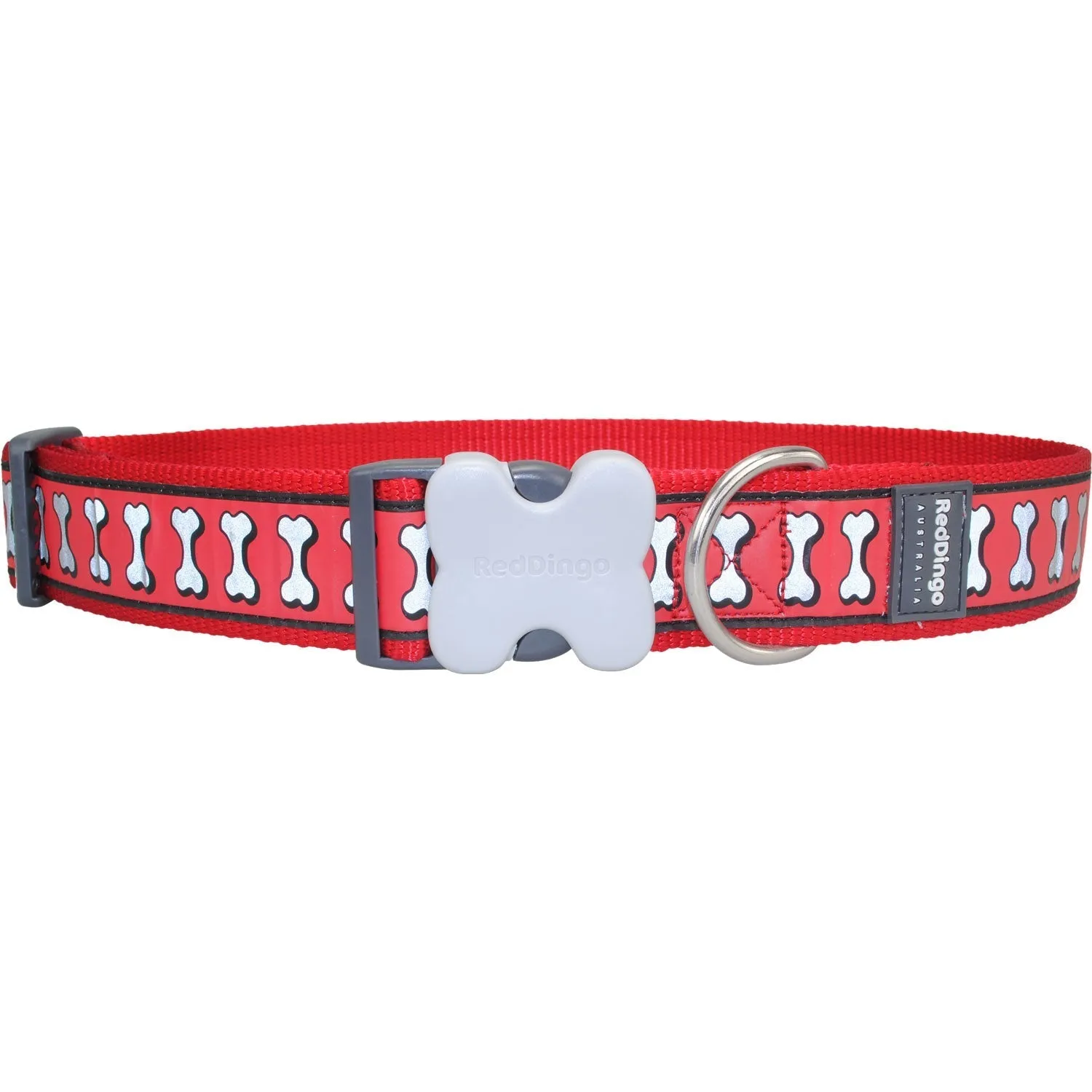 Reflective Bones Red Dog Collar