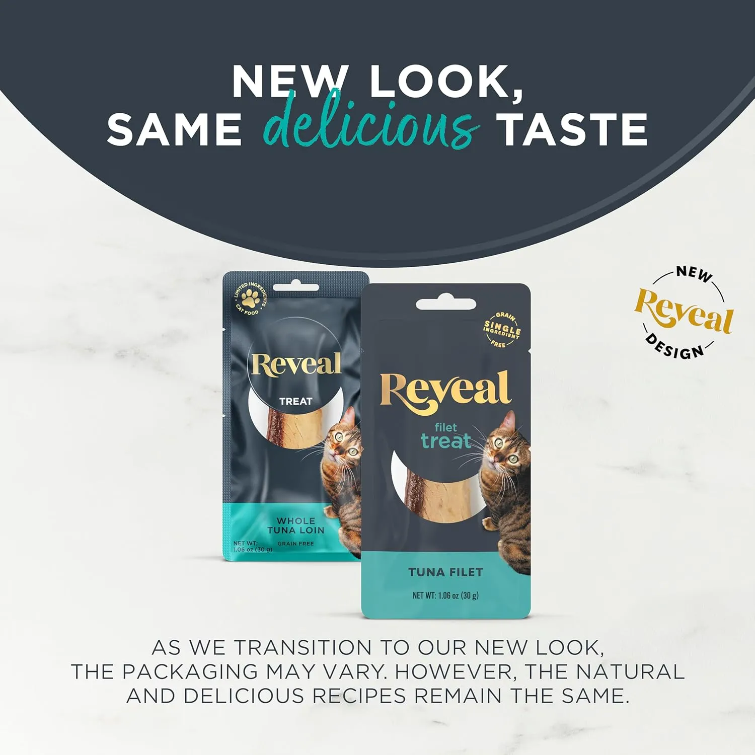 Reveal Natural Cat Treats, 12 Count, Single Ingredient Treat for Cats, Grain Free, Whole Tuna Loin, 1.06 oz Bags
