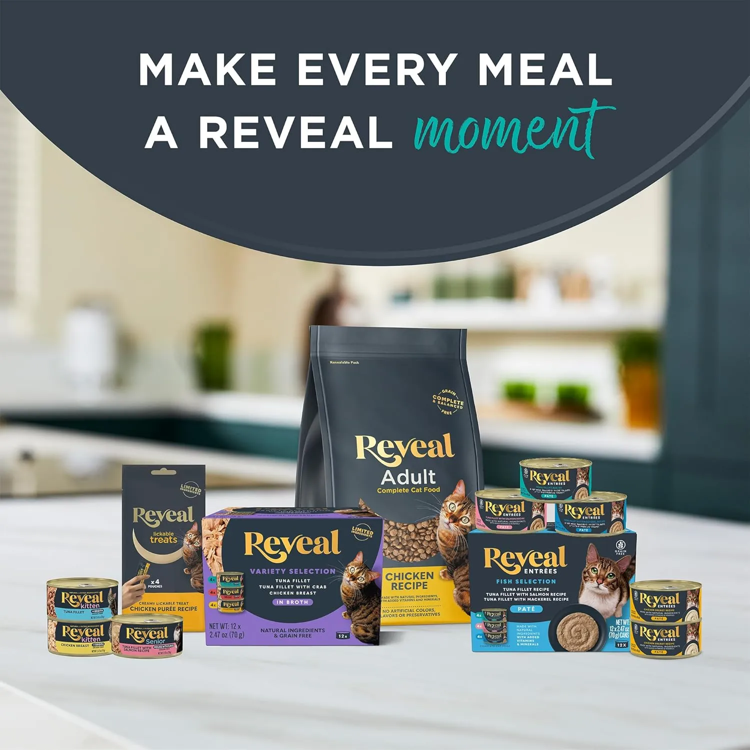 Reveal Natural Cat Treats, 12 Count, Single Ingredient Treat for Cats, Grain Free, Whole Tuna Loin, 1.06 oz Bags