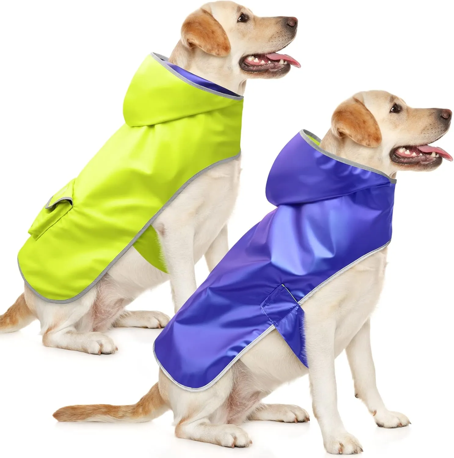 Reversible Dog Raincoat - Lightweight Dog Rain Jacket Hooded Rain Coats, Waterproof Pet Slicker Poncho for Small to XX- Large Dogs and Puppies (Green Blue, Small)