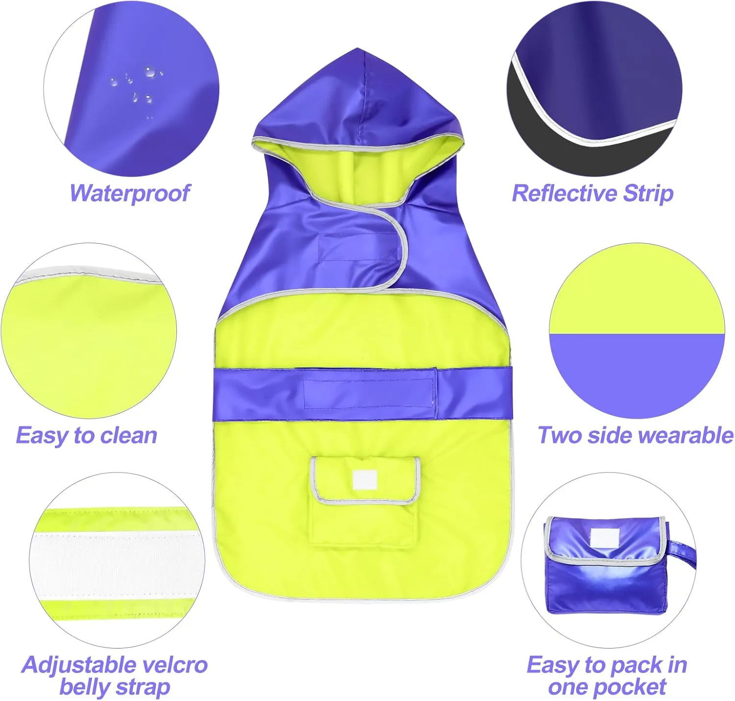 Reversible Dog Raincoat - Lightweight Dog Rain Jacket Hooded Rain Coats, Waterproof Pet Slicker Poncho for Small to XX- Large Dogs and Puppies (Green Blue, Small)