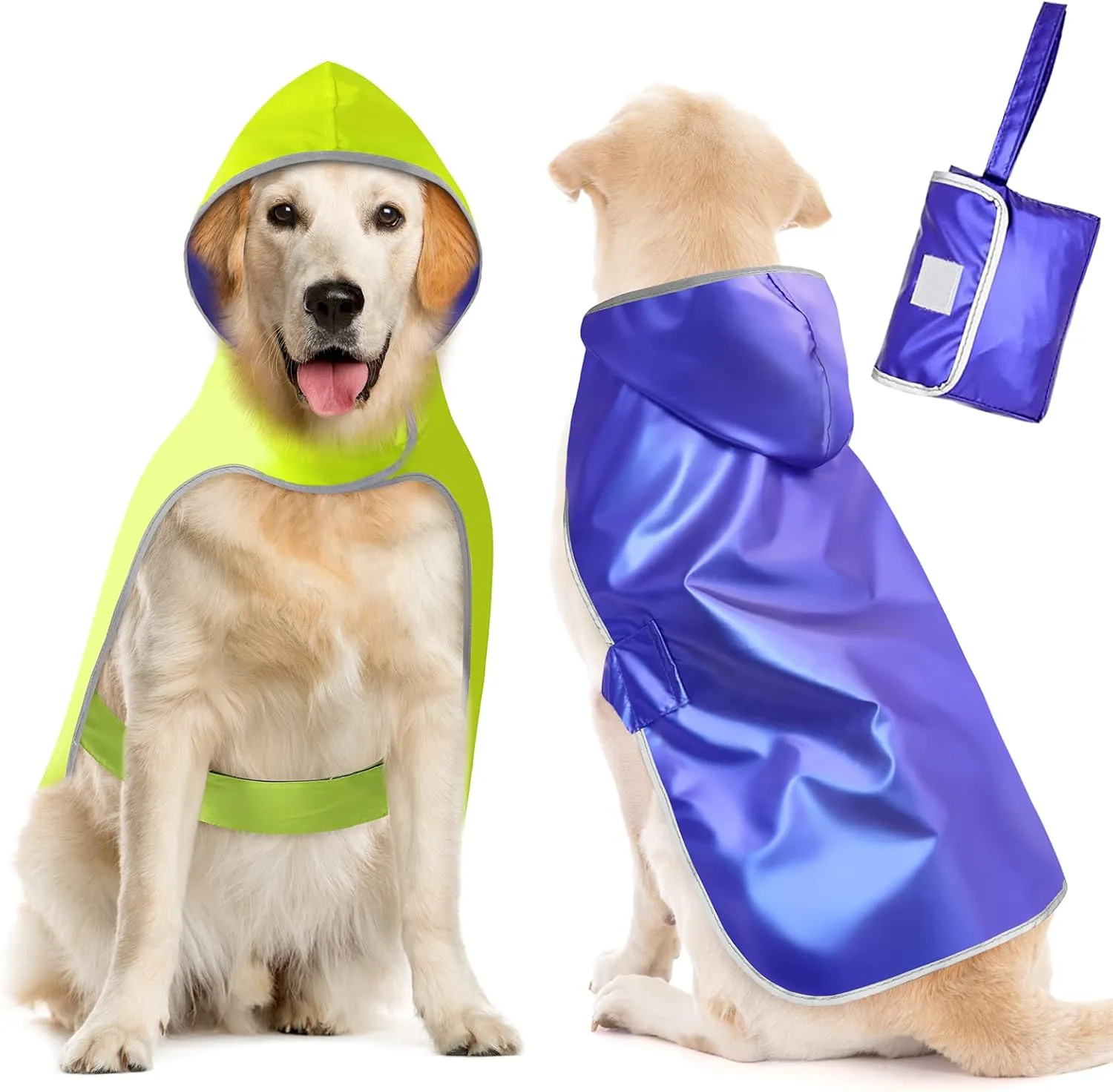 Reversible Dog Raincoat - Lightweight Dog Rain Jacket Hooded Rain Coats, Waterproof Pet Slicker Poncho for Small to XX- Large Dogs and Puppies (Green Blue, Small)