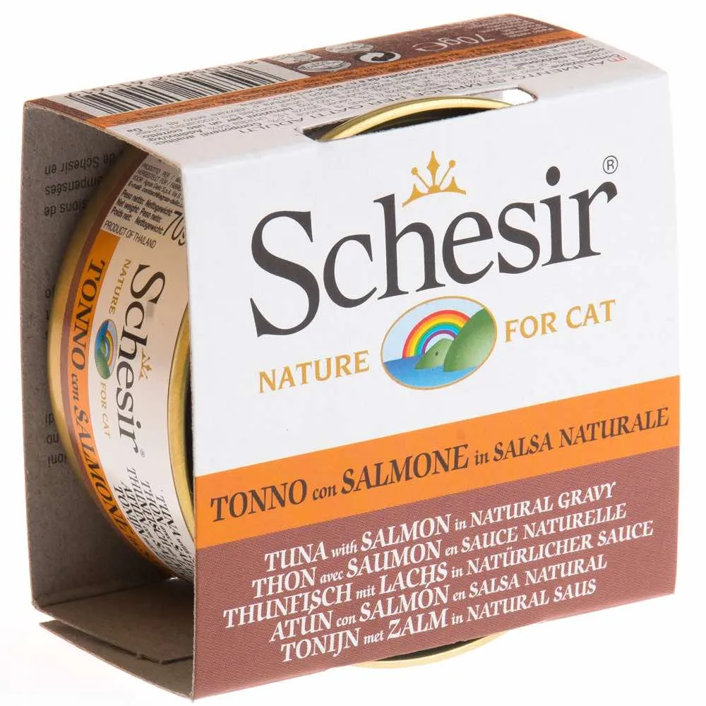 Schesir Tuna With Salmon In Natural Gravy Grain-Free Adult Canned Cat Food 70g