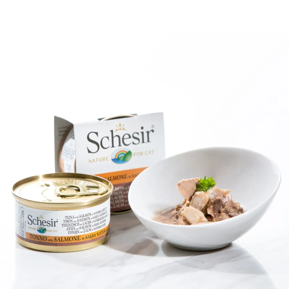 Schesir Tuna With Salmon In Natural Gravy Grain-Free Adult Canned Cat Food 70g