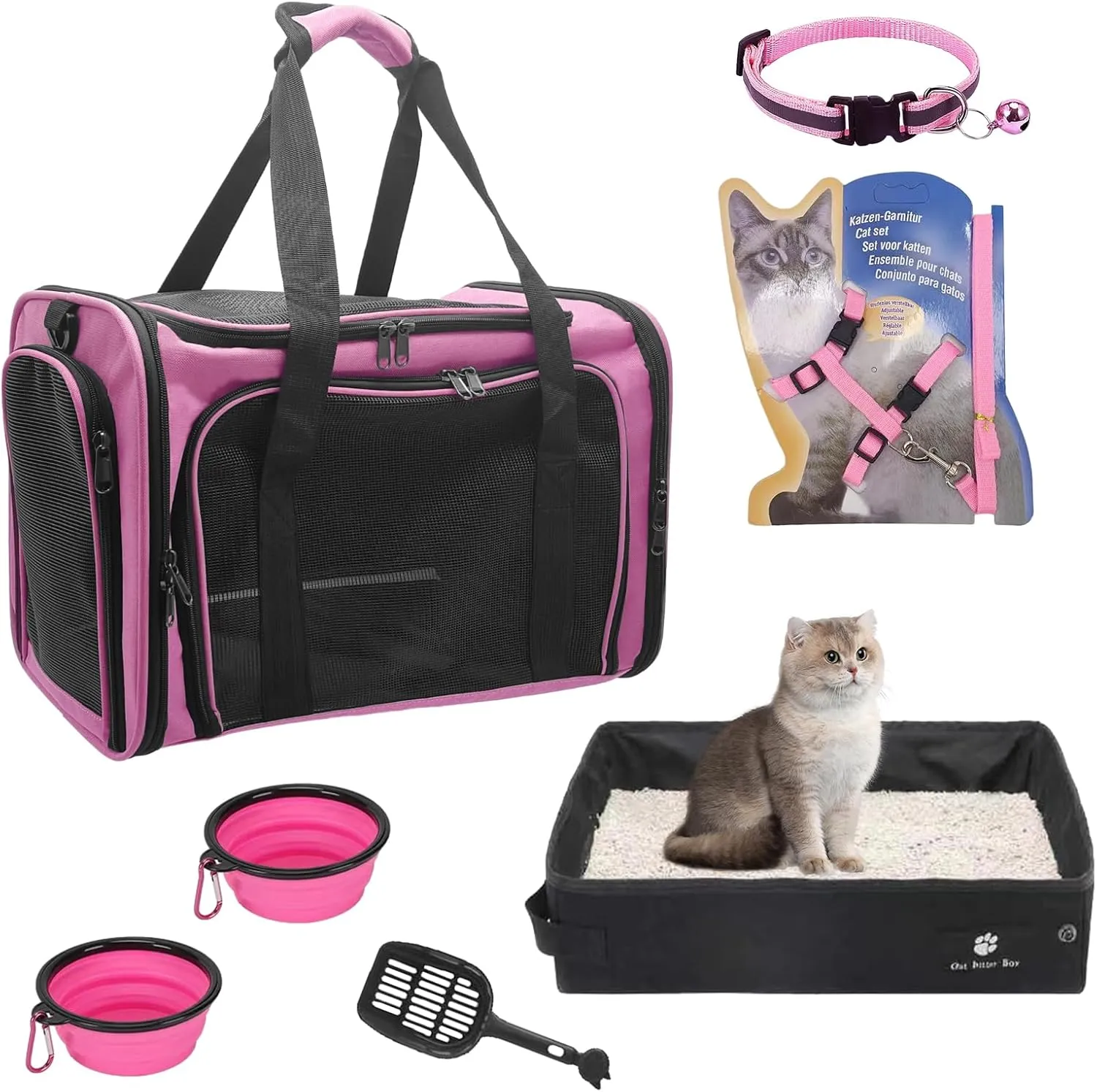 Soft-Sided Cat Carrier with Litter Box for Traveling & Camping, Pet Bag Fit Pets Up to 20lbs,17.7' * 11.8 * 11.8 inches Cat Travel Carrier Pink