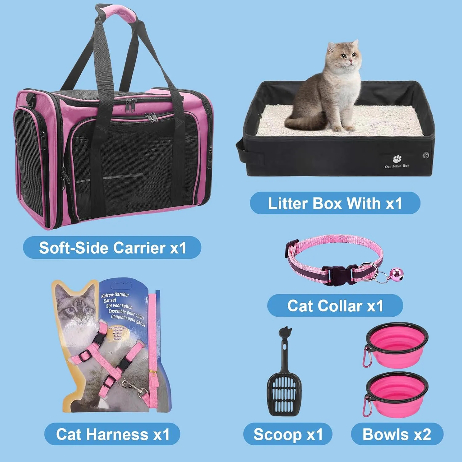 Soft-Sided Cat Carrier with Litter Box for Traveling & Camping, Pet Bag Fit Pets Up to 20lbs,17.7' * 11.8 * 11.8 inches Cat Travel Carrier Pink