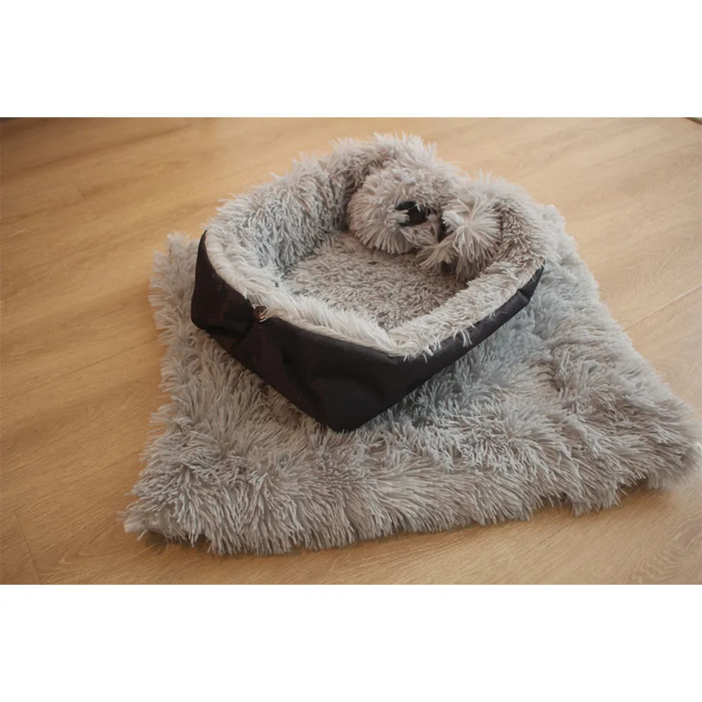 SOGA 2X Black Dual purpose Cushion Nest Cat Dog Bed Warm Plush Kennel Mat Pet Home Travel Essentials