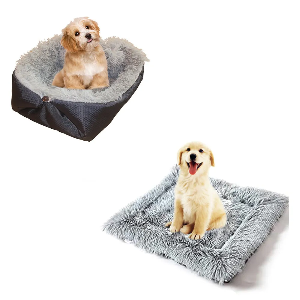 SOGA 2X Black Dual purpose Cushion Nest Cat Dog Bed Warm Plush Kennel Mat Pet Home Travel Essentials