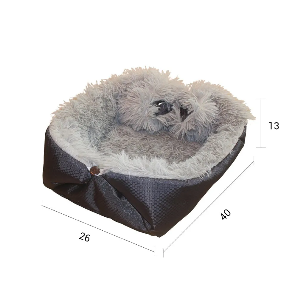 SOGA 2X Black Dual purpose Cushion Nest Cat Dog Bed Warm Plush Kennel Mat Pet Home Travel Essentials