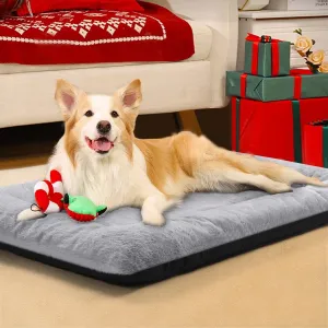 SOPAT Deluxe Washable Dog Bed for Large Dogs Dog Crate Mat 36 Inch Comfy Fluffy Kennel Pad Anti-Slip for Dogs Up to 70 lbs, 36" x 23", Light Gray