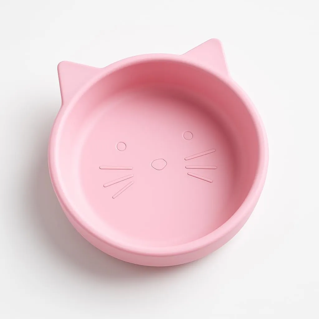 Spoondrift 100% Food Grade Silicone Slip-Proof Suction Cat Shaped Bowl for Toddler Mealtime | Non-Toxic | Easy to Clean | Choose from 3 Colors (Pink Cosmos)