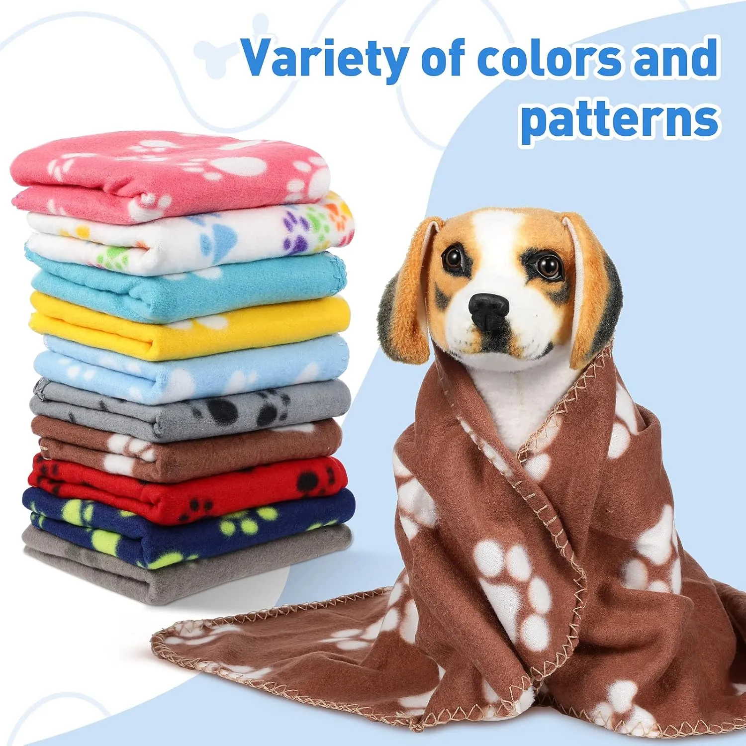 Tatuo 10 Pieces Pet Blankets with Paw Print Dog Cat Fleece Blankets Soft Warm Sleep Mat Pad Bed Cover for Kitten Puppy and Other Small Animals, 24 x 28 Inch(Bright Color)