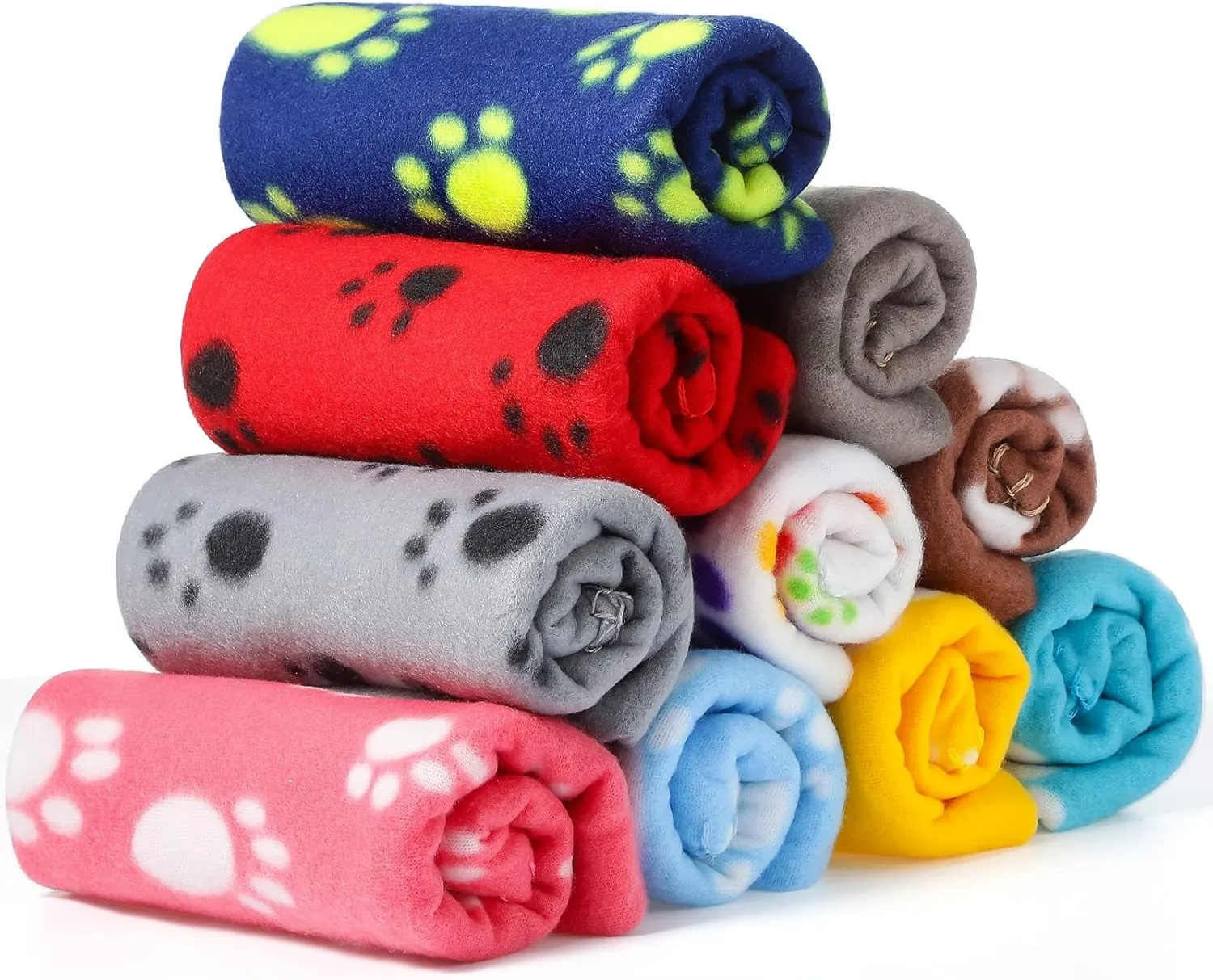 Tatuo 10 Pieces Pet Blankets with Paw Print Dog Cat Fleece Blankets Soft Warm Sleep Mat Pad Bed Cover for Kitten Puppy and Other Small Animals, 24 x 28 Inch(Bright Color)