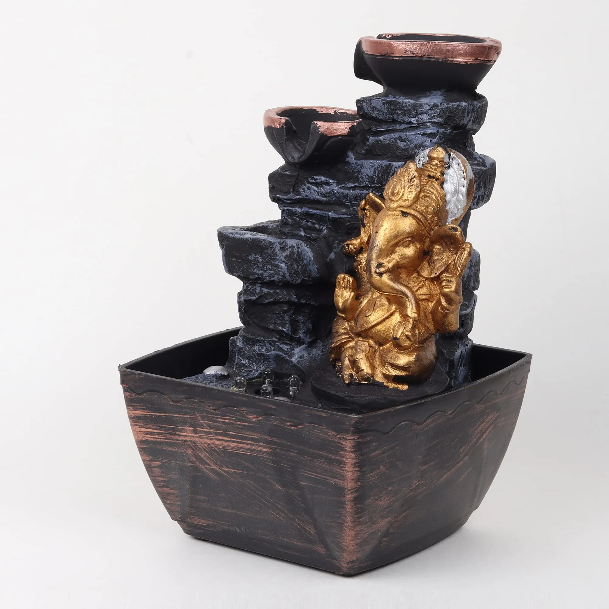 VIVARS Indoor Lord Ganesha Polyresin Water Fountain with LED Light for Home Decor Decoration Showpiece Gifts