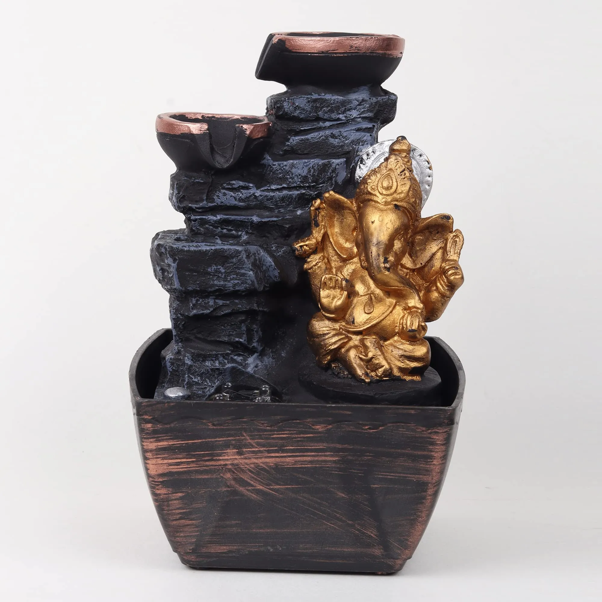 VIVARS Indoor Lord Ganesha Polyresin Water Fountain with LED Light for Home Decor Decoration Showpiece Gifts