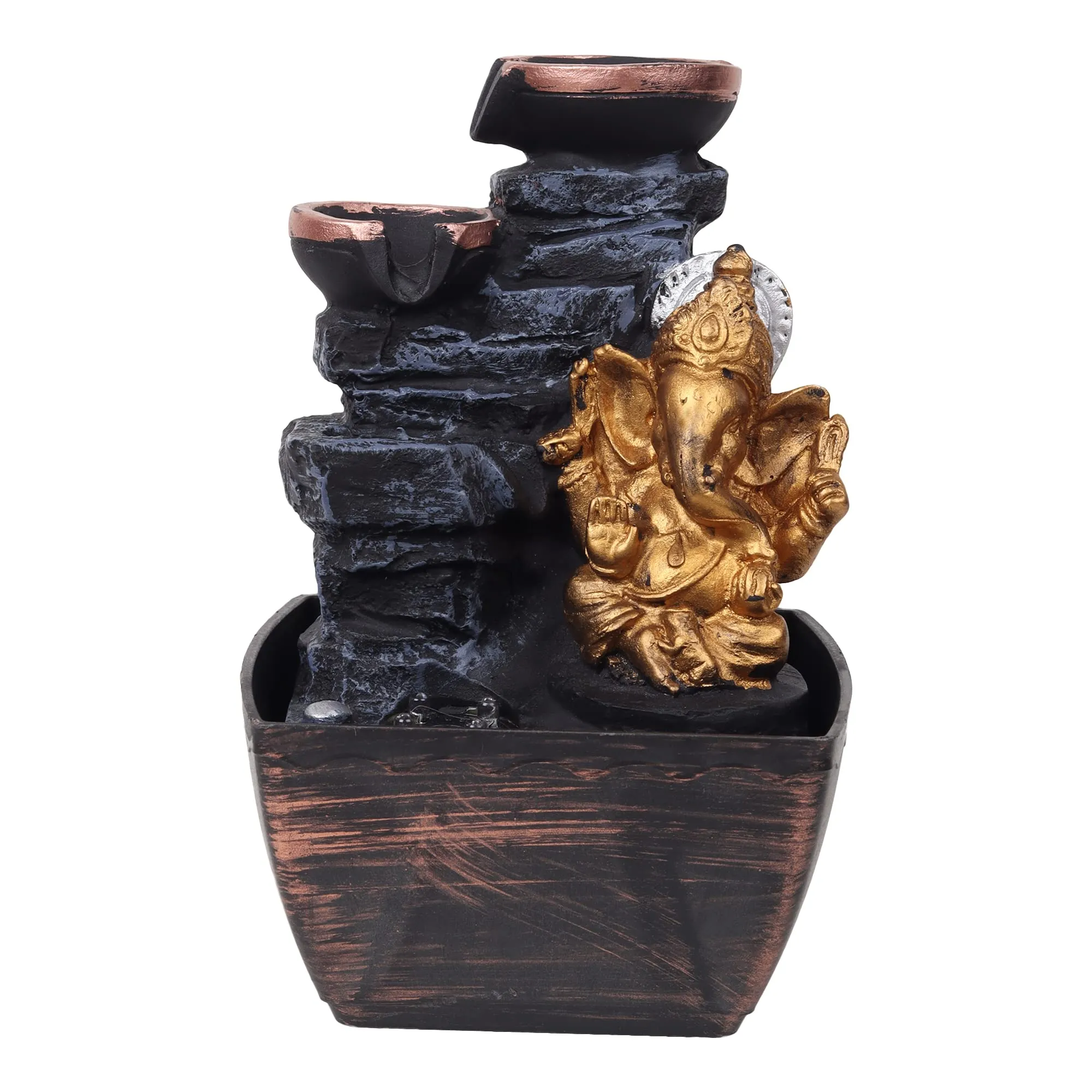VIVARS Indoor Lord Ganesha Polyresin Water Fountain with LED Light for Home Decor Decoration Showpiece Gifts