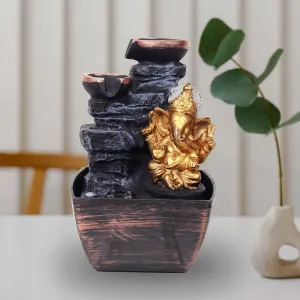 VIVARS Indoor Lord Ganesha Polyresin Water Fountain with LED Light for Home Decor Decoration Showpiece Gifts