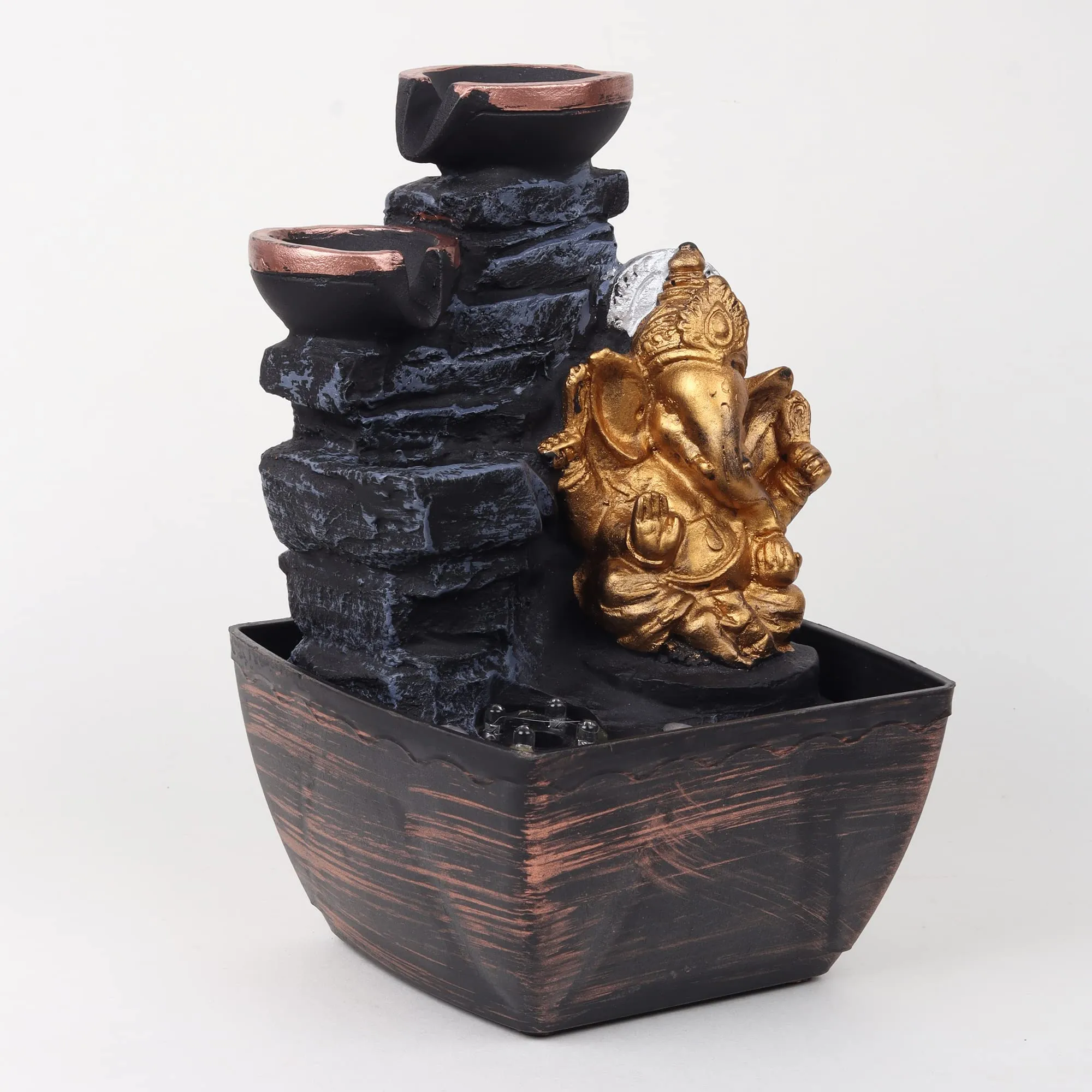 VIVARS Indoor Lord Ganesha Polyresin Water Fountain with LED Light for Home Decor Decoration Showpiece Gifts