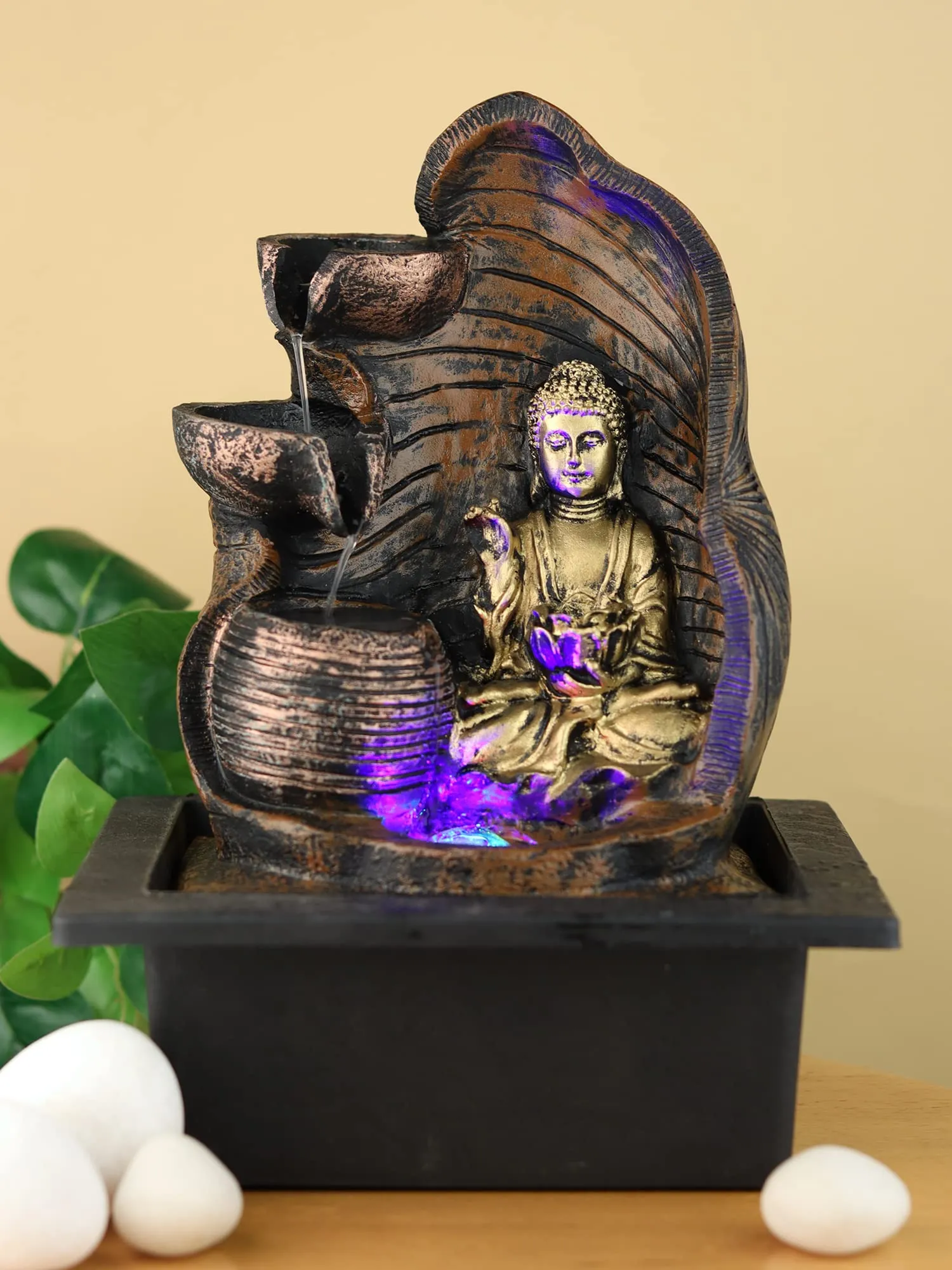 VIVARS Lord Buddha Tabletop Waterfall Fountain Fengshui Indoor Decoration Zen Fountain for Home Office Bedroom Decor