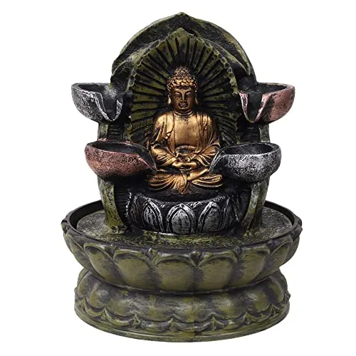VIVARS Lord Buddha Tabletop Waterfall Fountain Fengshui Indoor Decoration Zen Fountain for Home Office Bedroom Living Room Decor