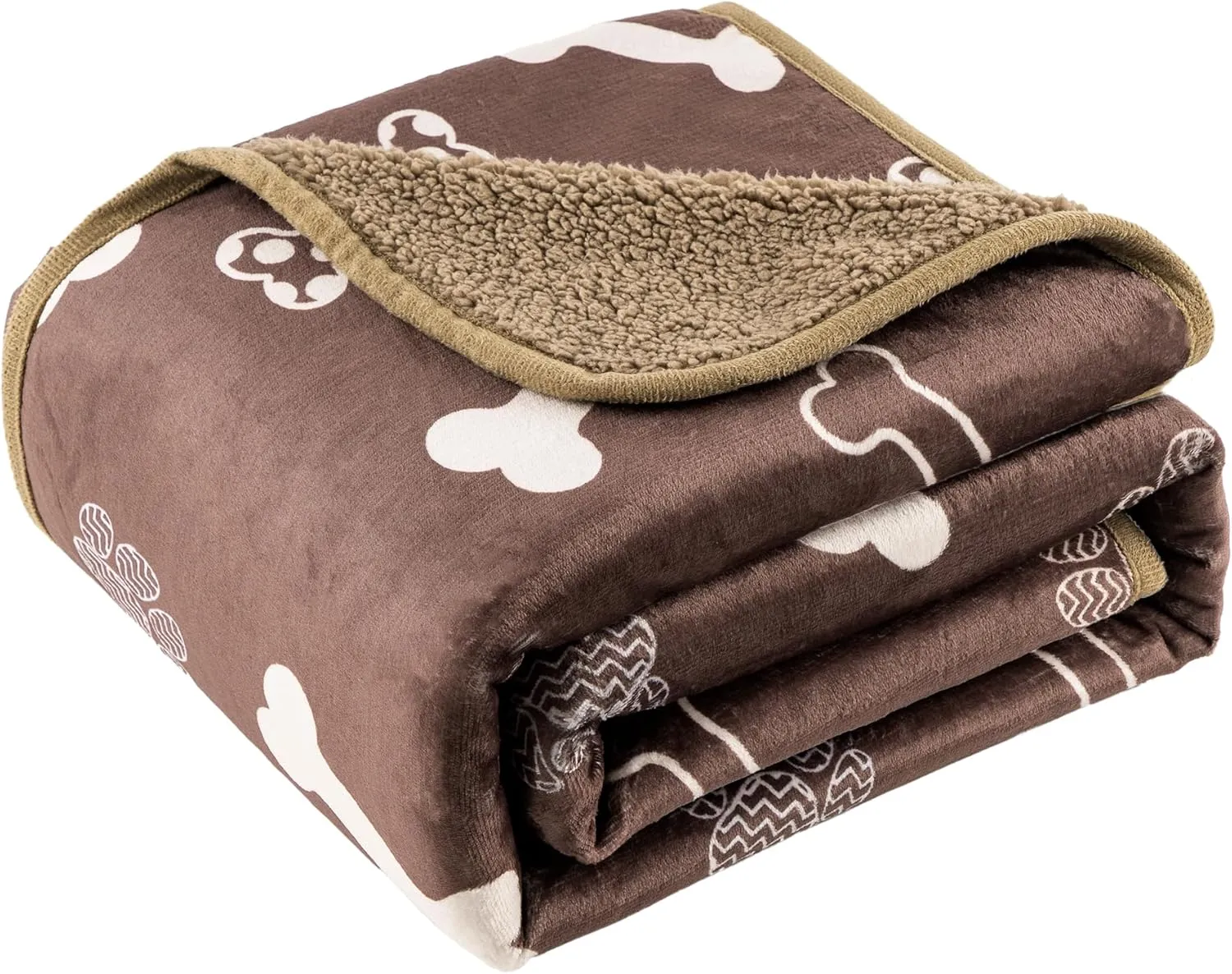 Waterproof Dog Blankets Pet Blanket 50"x60", Soft Fluffy Sofa Car Bed Protector, Reversible Sherpa Fleece Dog Blanket for Large Dogs (Chocolate Brown-Bones)