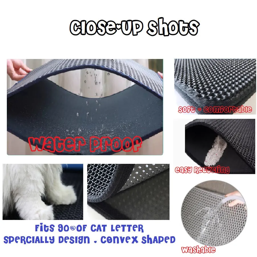 Waterproof / Non-Slip /Double Layer Cat Litter Mat, Cat Sand Pad Double Layer Honeycomb Litter Trapping