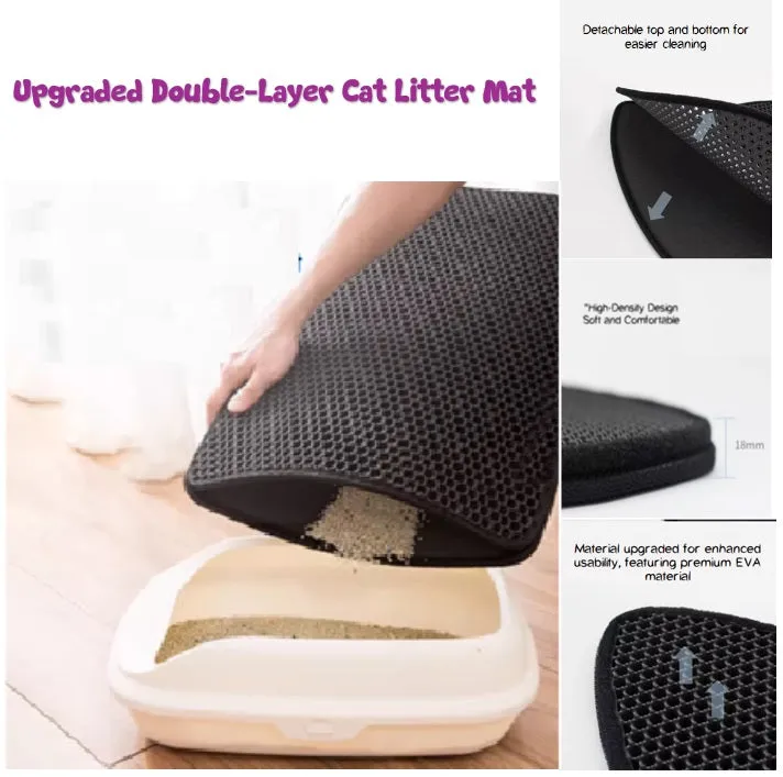 Waterproof / Non-Slip /Double Layer Cat Litter Mat, Cat Sand Pad Double Layer Honeycomb Litter Trapping