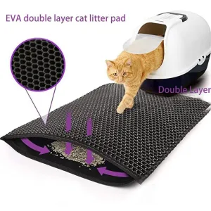 Waterproof Pet Cat Litter Mat - Double Layer Pet Litter Box Mat