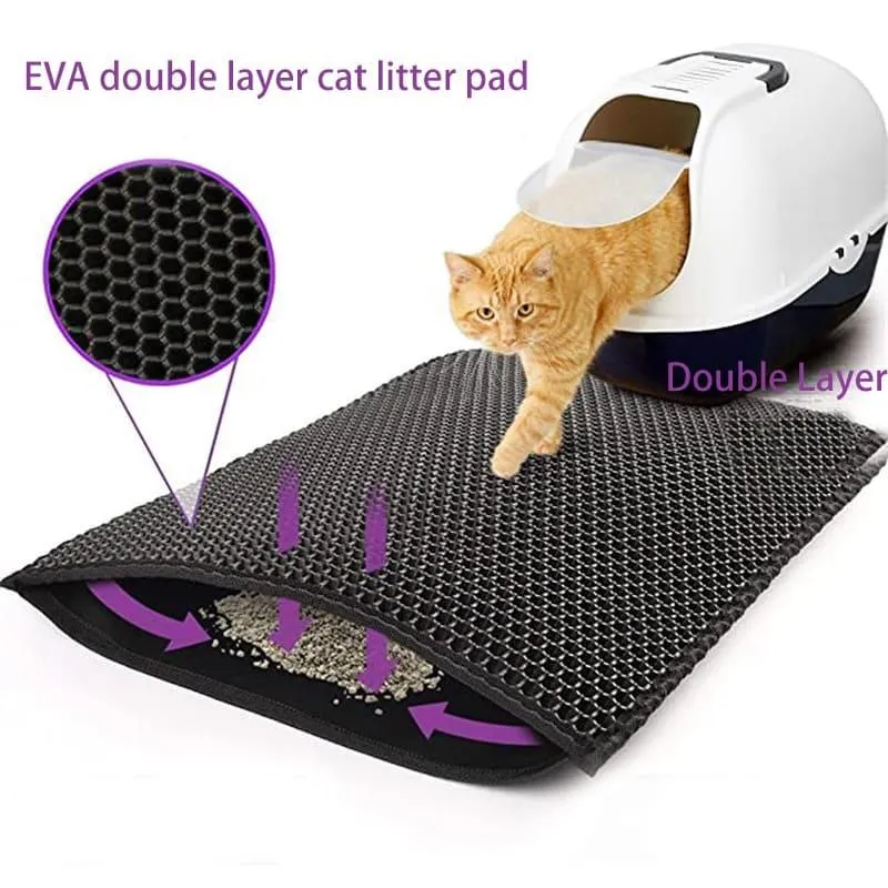 Waterproof Pet Cat Litter Mat - Double Layer Pet Litter Box Mat