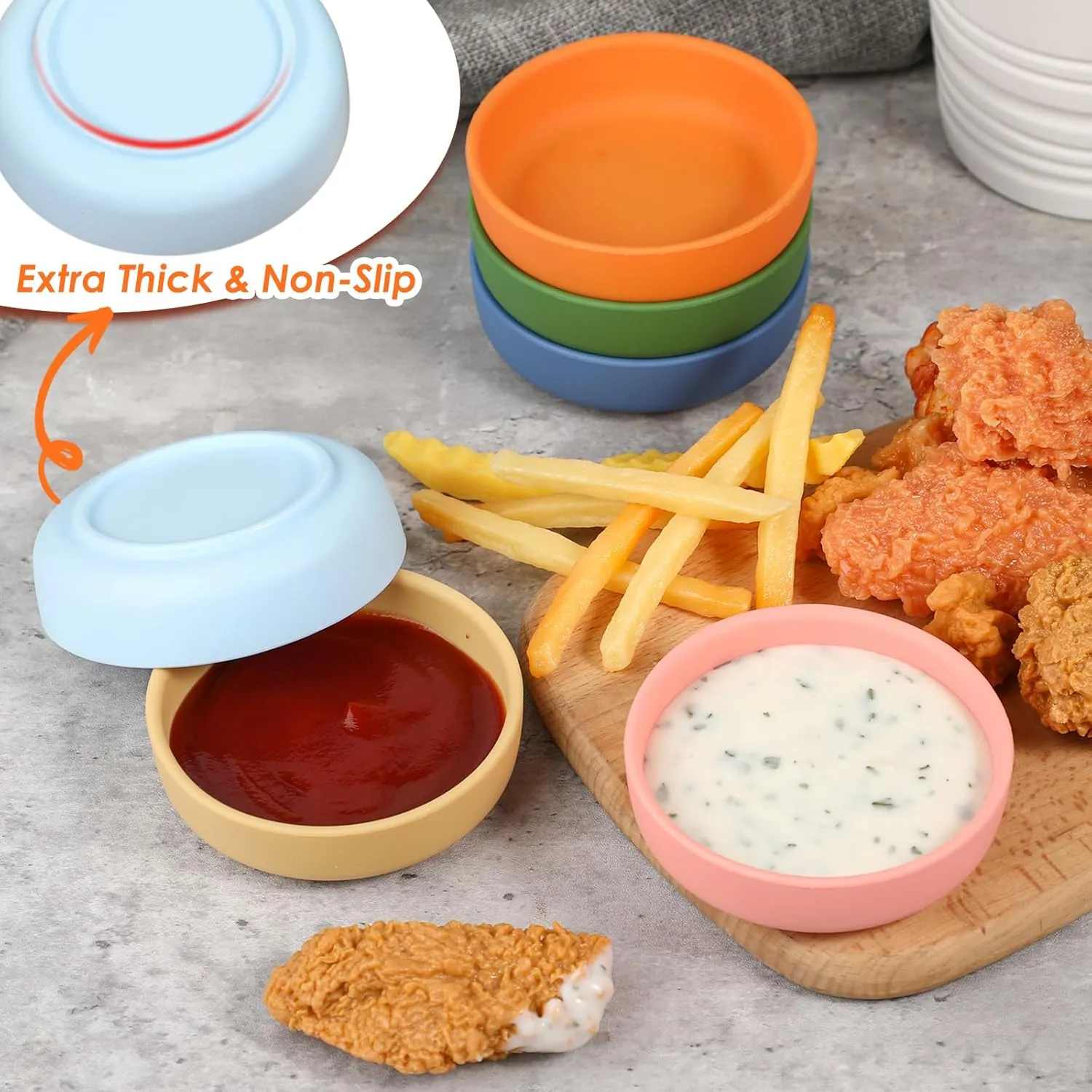 Webake Silicone Dipping Bowls, 3oz Small Soy Sauce Dish Mini Dip Bowls for Side Dishes, Sushi, Ketchup, BPA Free Set of 6