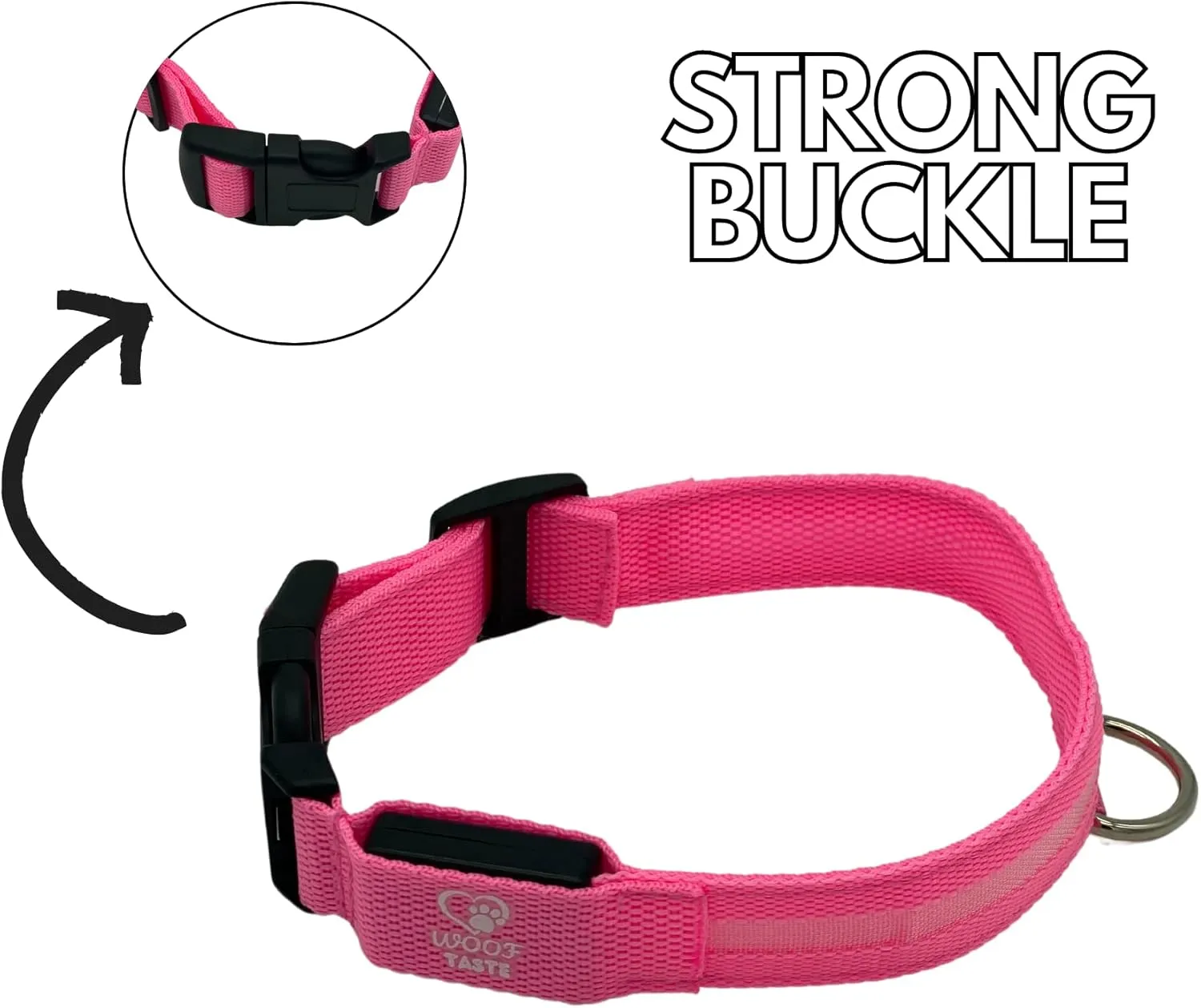 WoofTaste Light Up Dog Collar and Leash for Night, Glow in The Dark 2 Pieces Set, USB Rechargeable, Waterproof - Medium, Pink