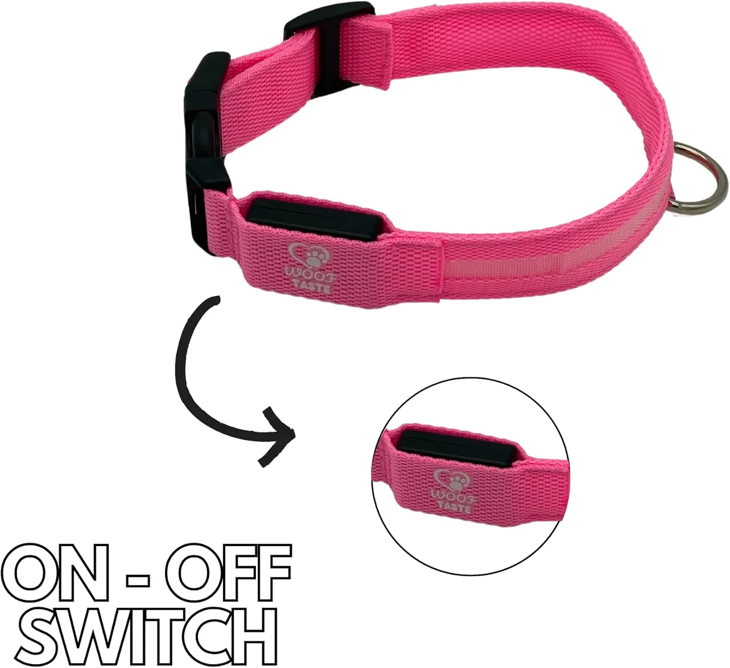 WoofTaste Light Up Dog Collar and Leash for Night, Glow in The Dark 2 Pieces Set, USB Rechargeable, Waterproof - Medium, Pink