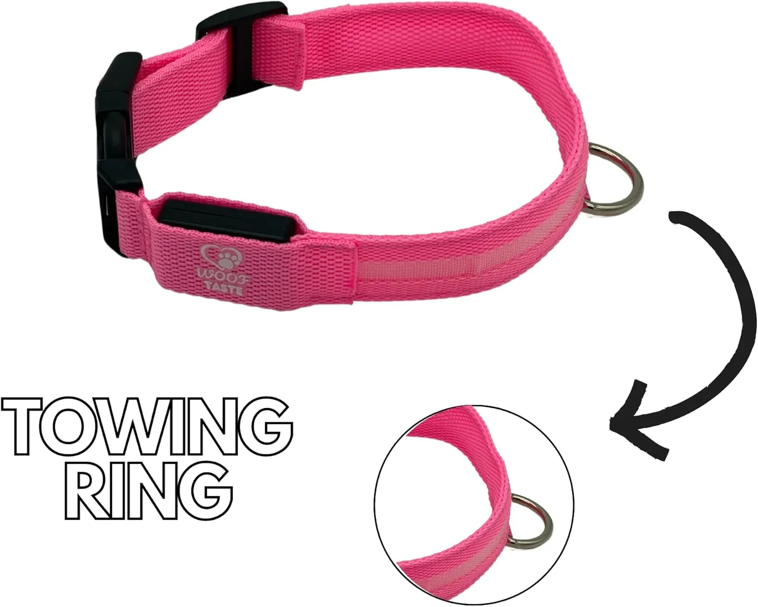WoofTaste Light Up Dog Collar and Leash for Night, Glow in The Dark 2 Pieces Set, USB Rechargeable, Waterproof - Medium, Pink